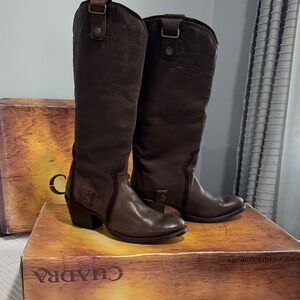 Chaps Dark Brown Leather Heeled Boots Milan chocolate calfskin